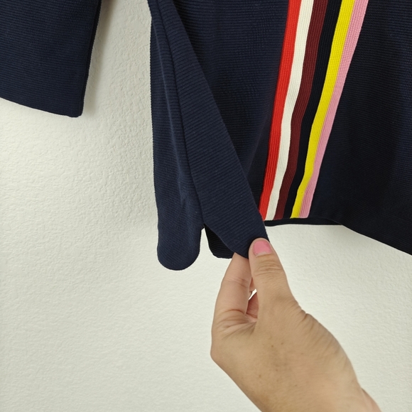 Boden Ribbed Cotton Striped Blouse Tunic 3/4 Sleeves In Navy Blue Size Small - Picture 7 of 11
